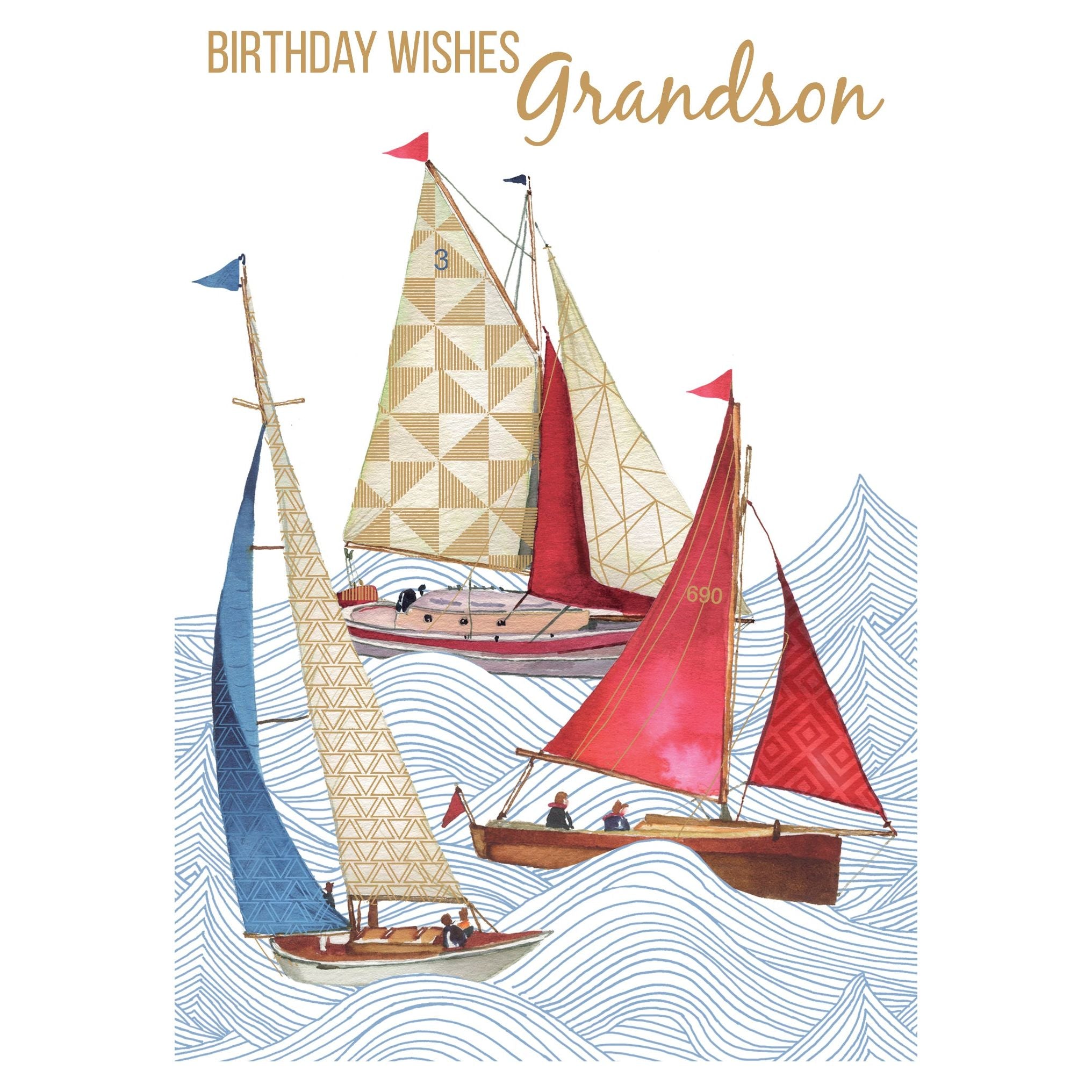Pictura Sailboats birthday card for grandson featuring colorful sailboats and cheerful nautical design.